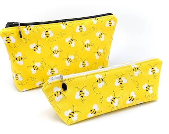 Bee Pencil Pouch Cosmetic Case Makeup Bag Purse Organizer Art Supplies Storage Insect Lover Nature Gift Bumble Bees Fabric