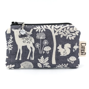 Bonita bolsa con cremallera, organizador de monedas con forma de animal, bolsa de maquillaje, bolsa de dinero para la escuela, regalo de Pascua para estudiantes, ciervo, conejo, bosque, tela