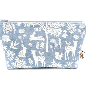 Woodland Animals Makeup Bag: Handmade Cotton Travel Zipper Pouch