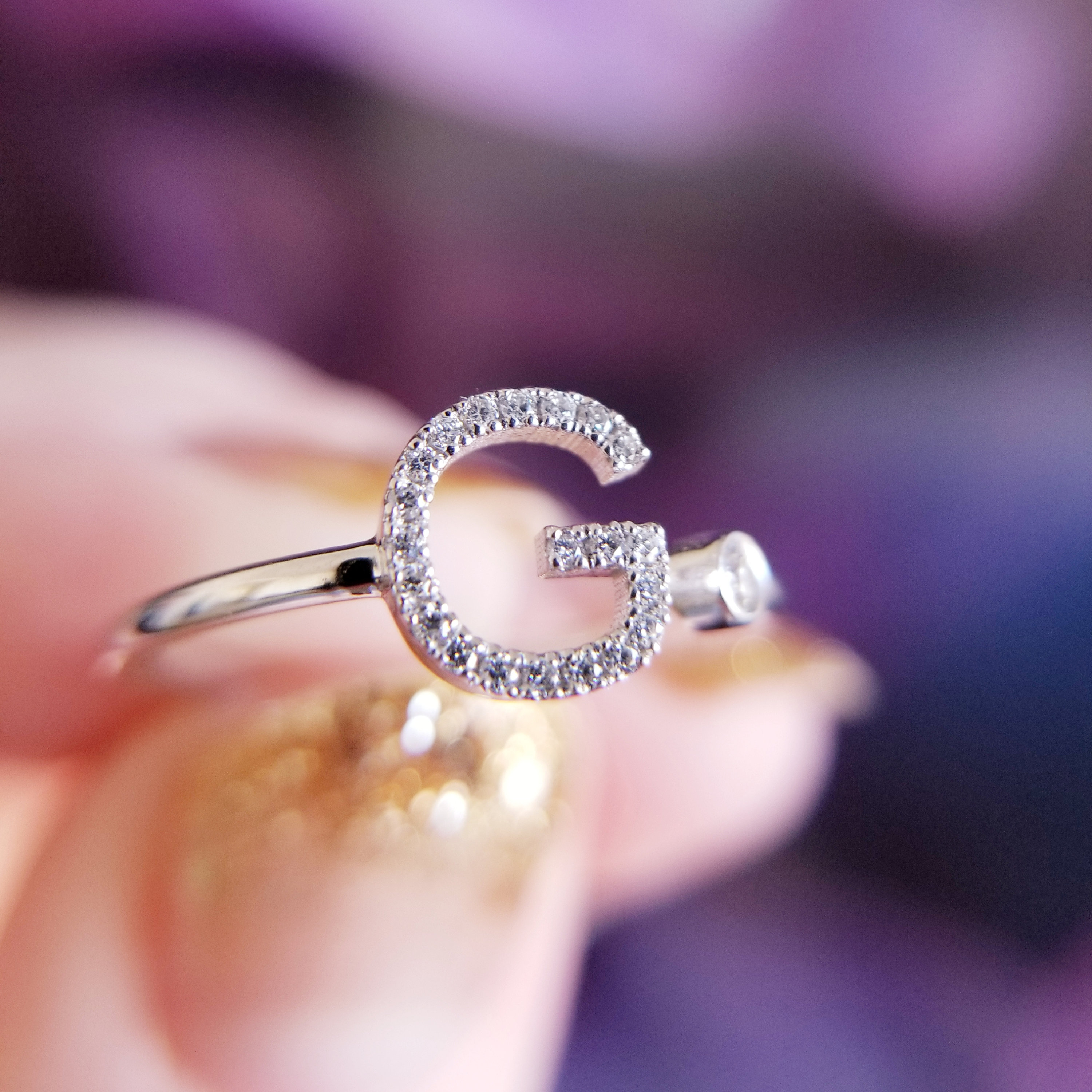 Gold Initial Rings for Women Diamond Initial Ring Alphabet Etsy