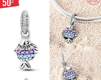 Charms Silver 925 Cute Colorful Zircon Little Fish Beads Fit Charms Plata 925 Original Bracelet Beads Women Jewellery Making