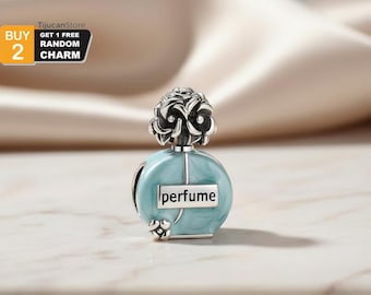 925 Sterling Silver Floral Perfume Bottle Charm — Shimmering Aqua Bead