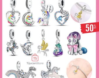 Sweet Romance 925 Silver Cloud Rainbow Unicorn Shining Dreamy Charms Beads Fit 3mm Original Bracelets DIY Fine Jewelry Making