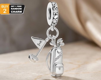 925 Sterling Silver Hole In One Golf Bag Dangle Charm — Number One Sports Bead