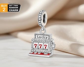 925 Sterling Silver Lucky 777 Slot Machine Charm – Casino Dangle Bead – S925 Bracelet Pendant