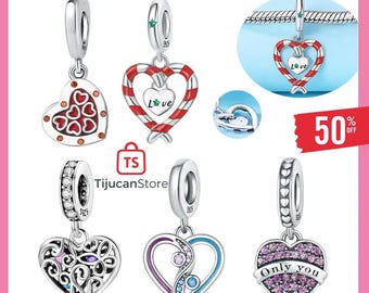 925 Sterling Silver Color Pendant Christmas Beads Heart Candy Pendant Original Bracelet Women's Jewelry Gift DIY Dangle