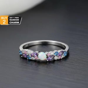925 Sterling Silver Celestial Opal Ring — Sparkling Multi-Color Cluster Band
