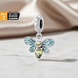 925 Sterling Silber Teal Emaille Firefly Anhänger | Grün CZ Libelle Bug Armband Anhänger | Insekt Geschenk für Sie