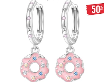 925 Sterling Silver Pink Donut Delicacies Drop Earrings Women Earrings Charm Fashion Versatile Party Jewelry Gifts