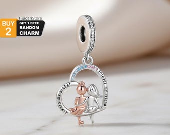 925 Sterling Silver Sister Friendship Charm – Always My Sister Forever My Friend Dangle Bead – S925 Bracelet Pendant
