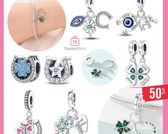 Silver 925 U Shaped Lucky Four Leaf Clover Series Charms Beads Fit Original Bracelet Necklace Fine DIY Women Birthday Jewelry