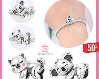925 Sterling Silver Koala Puppy Sleeping on Her Tummy Chain Charms Beads Pendant for Original Bracelet Woman Girl Jewelry