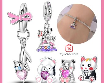 Creative 925 Sterling Silver Movable Teddy Bear Dangle Charm Fit DlY Bracelet Necklaces Women's Cute DIY Jewelry Accessories