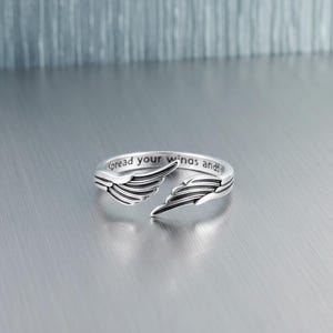 Anillo de plata de ley 925 con alas de ángel — "Extiende tus alas y vuela" Joyería ajustable imagen 7