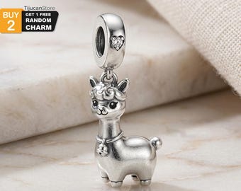 925 Sterling Silver Cute Llama Dangle Charm, Fluffy Alpaca Desert Animal Bead