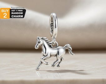 925 Sterling Silver Galloping Horse Charm — Spirited Equestrian Dangle