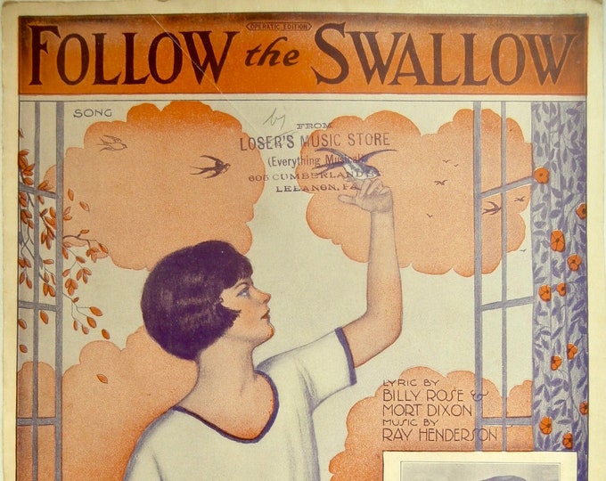 Follow The Swallow   1924   Dan Russo & Ted Fiorito   Billy Rose  Mort Dixon    Sheet Music