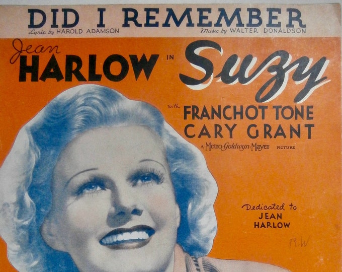 Did I Remember   1936   Jean Harlot, Cary Grant In Suzy   Harold Adamson  Walter Donaldson   Movie Sheet Music