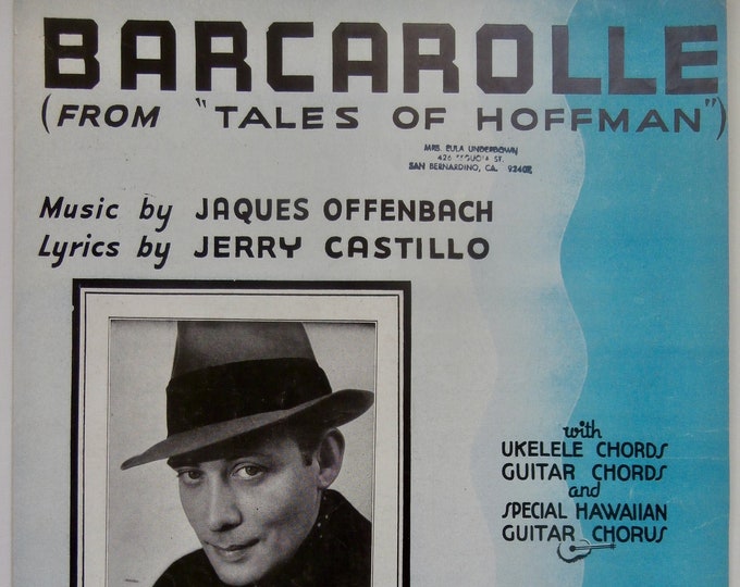 Barcarolle  (From Tales Of Hoffman)   1935   Phil Baker   Jerry Castillo  Jaques Offenbach    Sheet Music