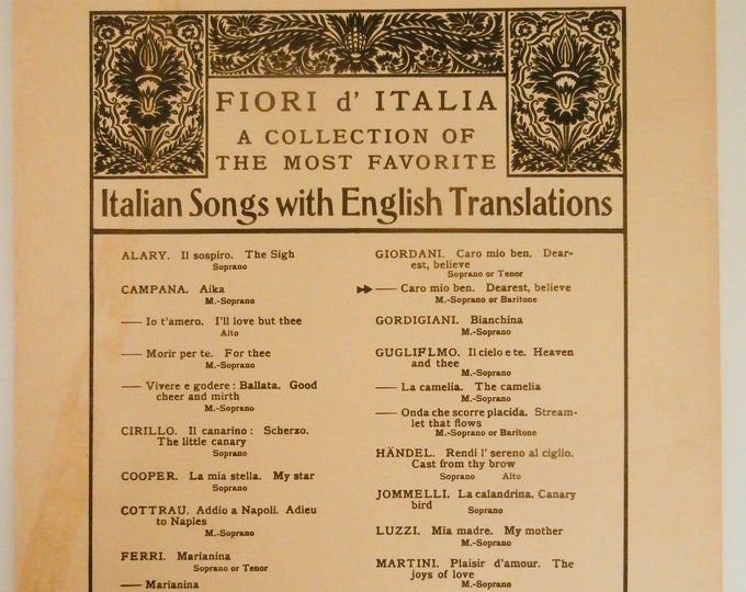 Caro Mio Ben (Dearest Believe)   1920   Eng. & Italian Text   Giordani      Sheet Music