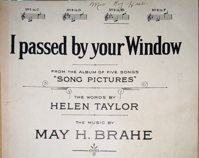 I Passed By Your Window   1921   From The Song Album "Song Pictures"   Helen Taylor  May H. Brahe    Sheet Music