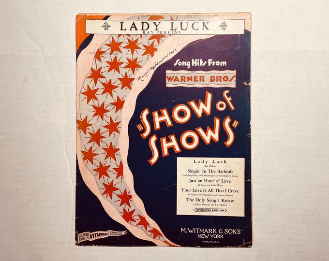 Lady Luck   1929   Movie -    Warner Borthers 'Show Of Shows'   Ray Perkins     Movie Sheet Music