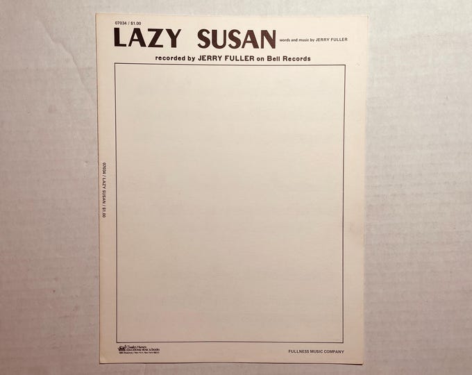 Lazy Susan   1973   Black & White      Jerry Fuller      Sheet Music