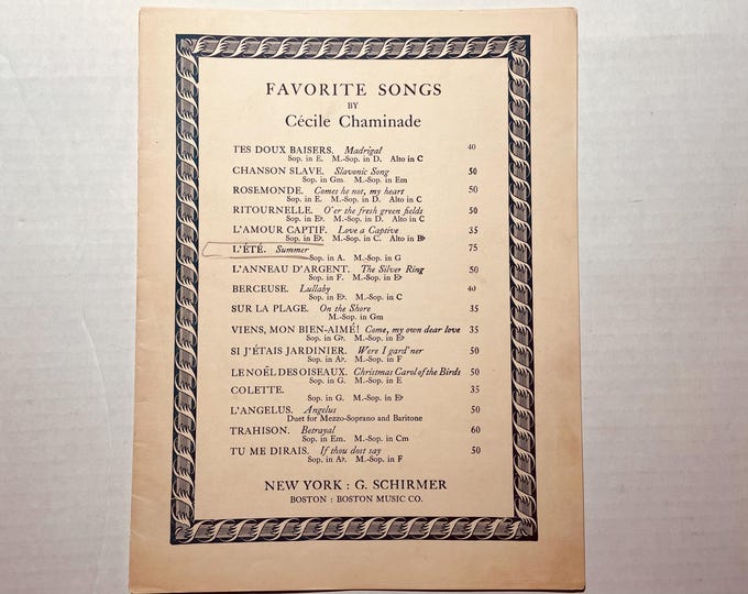 L'ete   1920   Two-Color Text   'Summer'   C. Chaminade  eng. by Clifton Bingham    Sheet Music