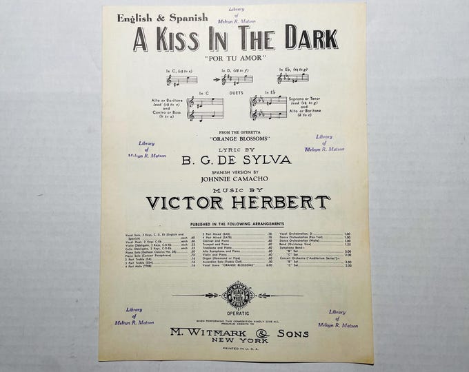 Kiss In The Dark, A   1947   Movie Actors -    Jane Wyman In A Kiss In The Dark   B.G. DeSylva  Victor Herbert    Sheet Music