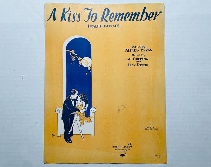 Kiss To Remember, A   1928   Artwork      Alfred Bryan  Al Goering    Sheet Music