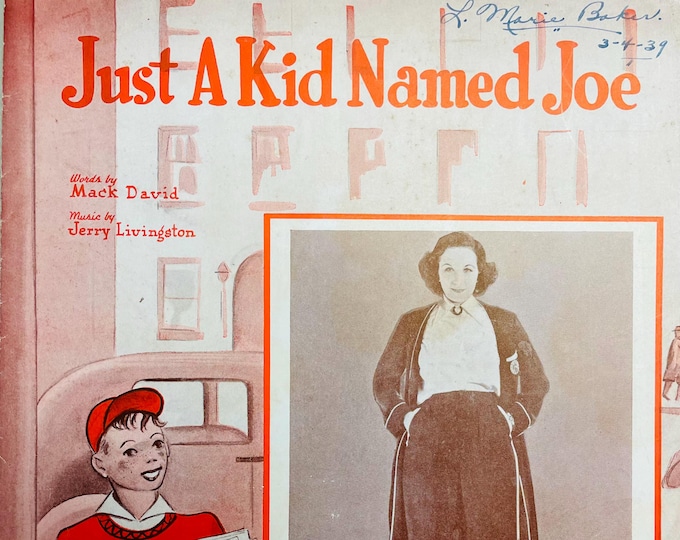 Just A Kid Named Joe   1938   Artwork - Photo -    Doris Rhodes   Mack David  Jerry Livingston    Sheet Music