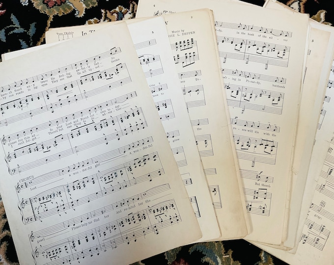 1 Pound of Pages - Vintage Sheet Music with Lyrics. 9 in. X 12 in. - Approximately 50 full pages.  Edges and corners worn