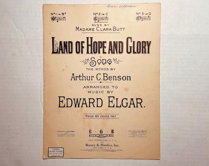 Land Of Hope And Glory   1902   Black & White      Arthur C. Benson  Edward Elgar    Sheet Music