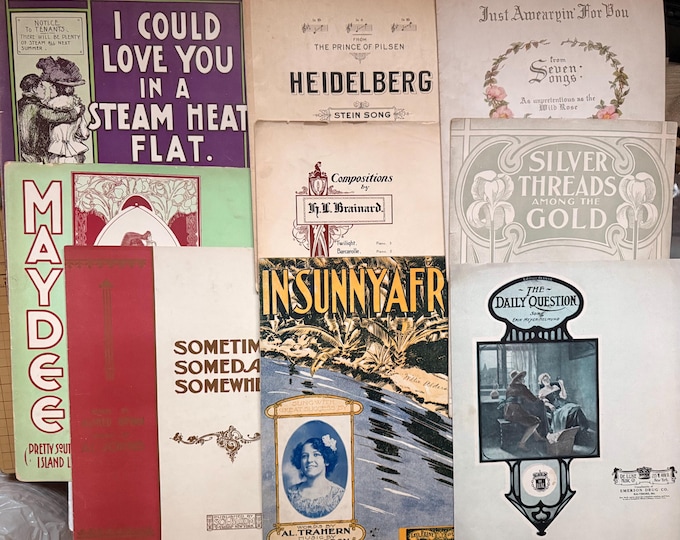 Vintage Sheet Music  Large Format 13"X10" Songs From 1900 To 1904  -  Free Shipping  -    9 Titles  all with Lyrics   1900 - 1904