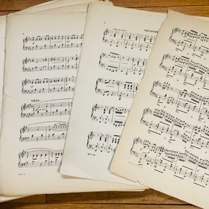 1 Pound of Large Format Vintage Sheet Music Pages  -  Free Shipping  -  13 in. x 10 in. size  Music only No Lyrics  Pre 1920