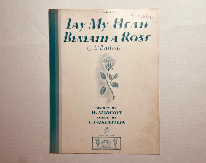 Lay My Head Beneath A Rose   1926   Two-Color Drawing      W. Madison  C. Falkenstein    Sheet Music