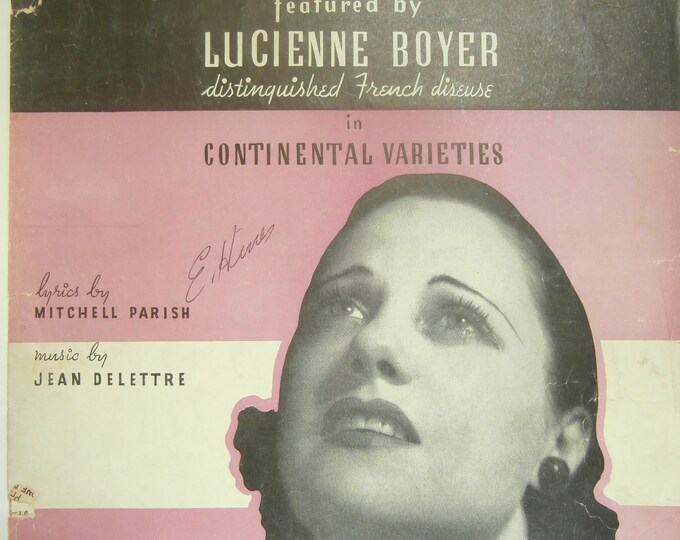 Hands Across The Table   1934   Lucienne Boyer In "Continental Varities"   Mitchell Parish  Jean Delettre    Sheet Music