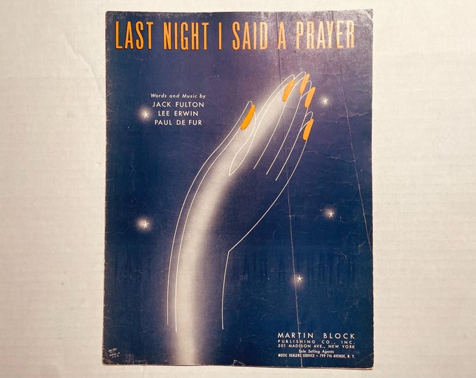 Last Night I Said A Prayer   1941   Artwork    Jack Fulton  Lee Erwin  Paul De Fur  Sheet Music