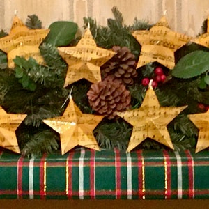 Box of 8 Christmas Ornaments    Stars made from Vintage Sheet Music  Handmade Original