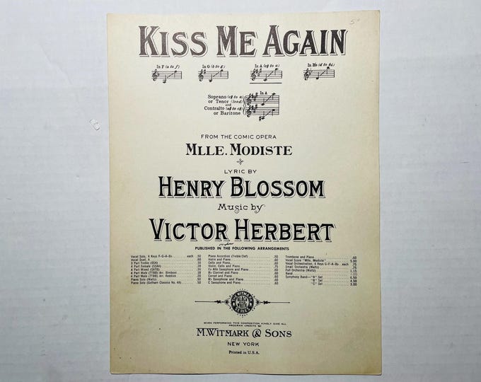 Kiss Me Again   1915   Black & White   From The Comic Opera 'Mlle. Modiste'   Henry Blossom  Victor Herbert    Sheet Music