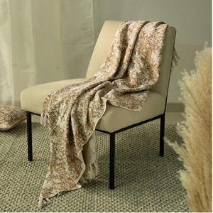 Hand Block Print Cotton Throw Blanket: Floral Tassel Indian Blanket