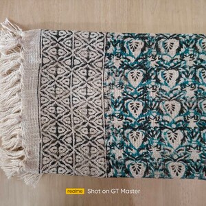 Hand Block Print Cotton Throw Blanket, Boho Chic Decor, 72x52 Inches
