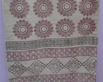 Hand Block Printed Cotton Dhurrie Rug: Vintage Style Area Rug