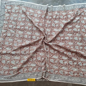 Handmade Block Print Cotton Throw Blanket, Bohemian Tassels, 72x52