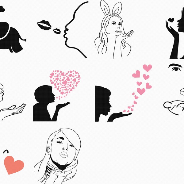 flying kiss blowing kiss svg, eps, png, dxf, clipart for cricut and silhouette