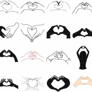 sinal de coração de mão svg, eps, png, dxf, clipart para cricut e silhueta