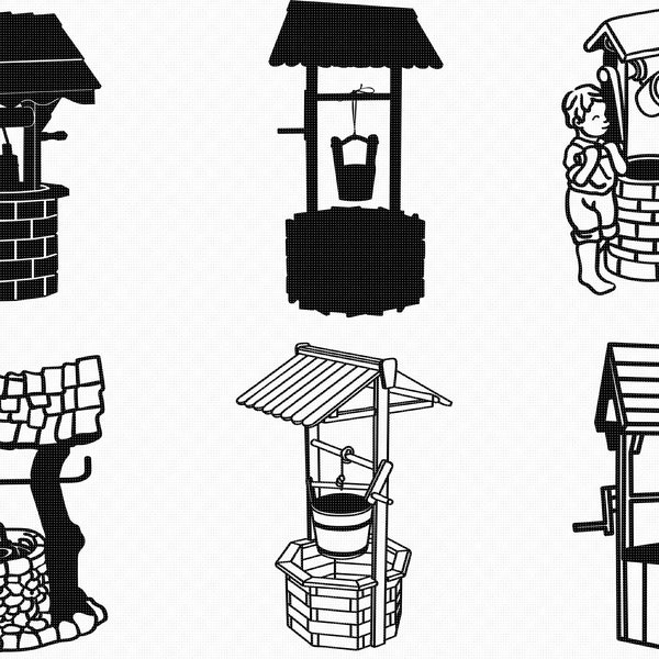 wishing well svg, eps, png, dxf, clipart for cricut and silhouette