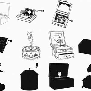 boîte à musique svg, eps, png, dxf, clipart pour cricut et silhouette