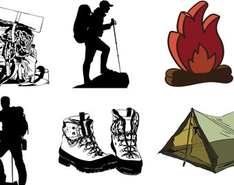 hiking camping tent fire svg, eps, png, dxf, clipart for cricut and silhouette