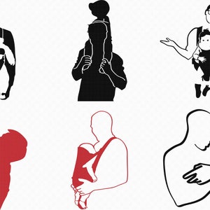 pai carregando um bebê svg, eps, png, dxf, clipart para cricut e silhueta